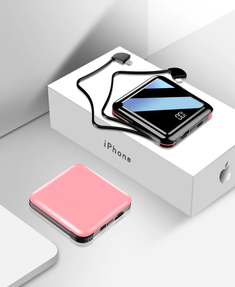 

Mini Power Bank 16000mah Mirror Screen External Battery Dual USB Type C Powerbank Built in Cable for samsung s8 s9 xiaomi mi9