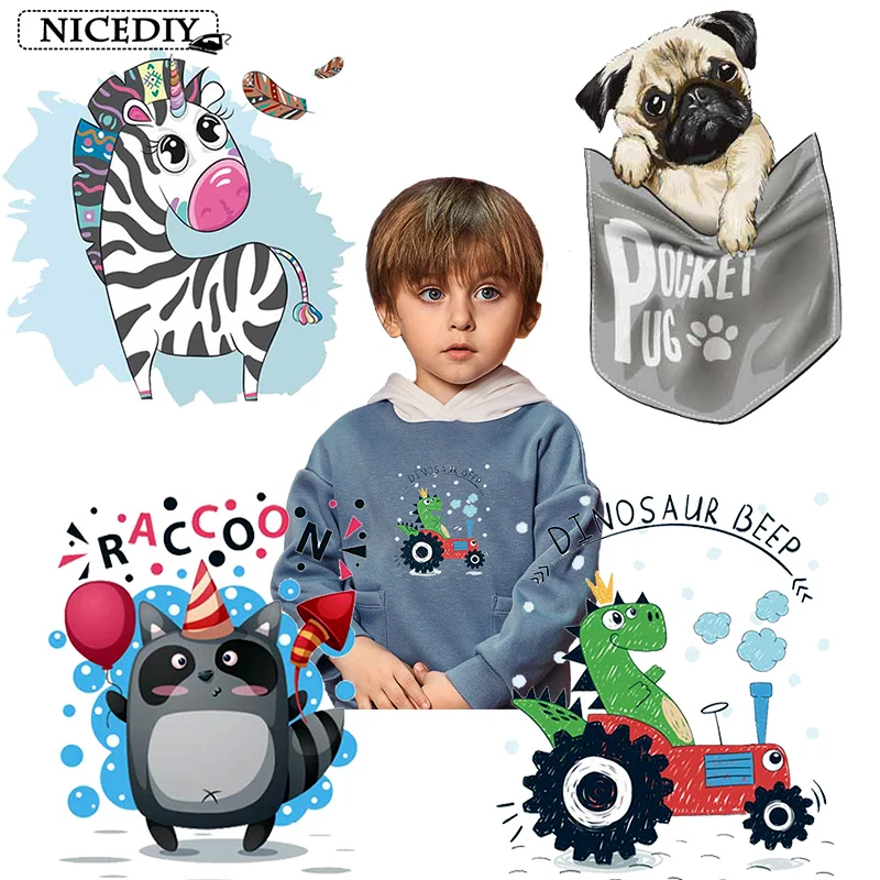 

Nicediy Raccoon Dog Patches Iron On Transfer For T-Shirt Animal Heat Thermal Transfers Patch Decor For Boys Clothes Washable DIY