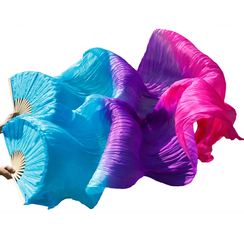 Горячая Распродажа, женская вуаль из натурального шелка для танца живота, вуаль для фанатов танца живота, цвет радуги(2 шт - Цвет: as picture