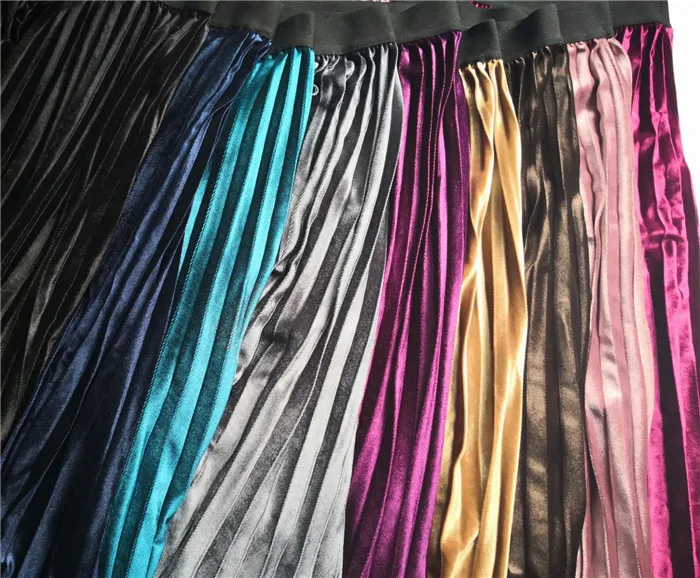 Senhoras do Vintage Saia de Veludo Maxi para Mulheres Outono Inverno Feminino Cintura Alta Elegante Sexy Magro Preto Plissado Saias Femininas 17 de veludo cintura alta elegante sexy magro