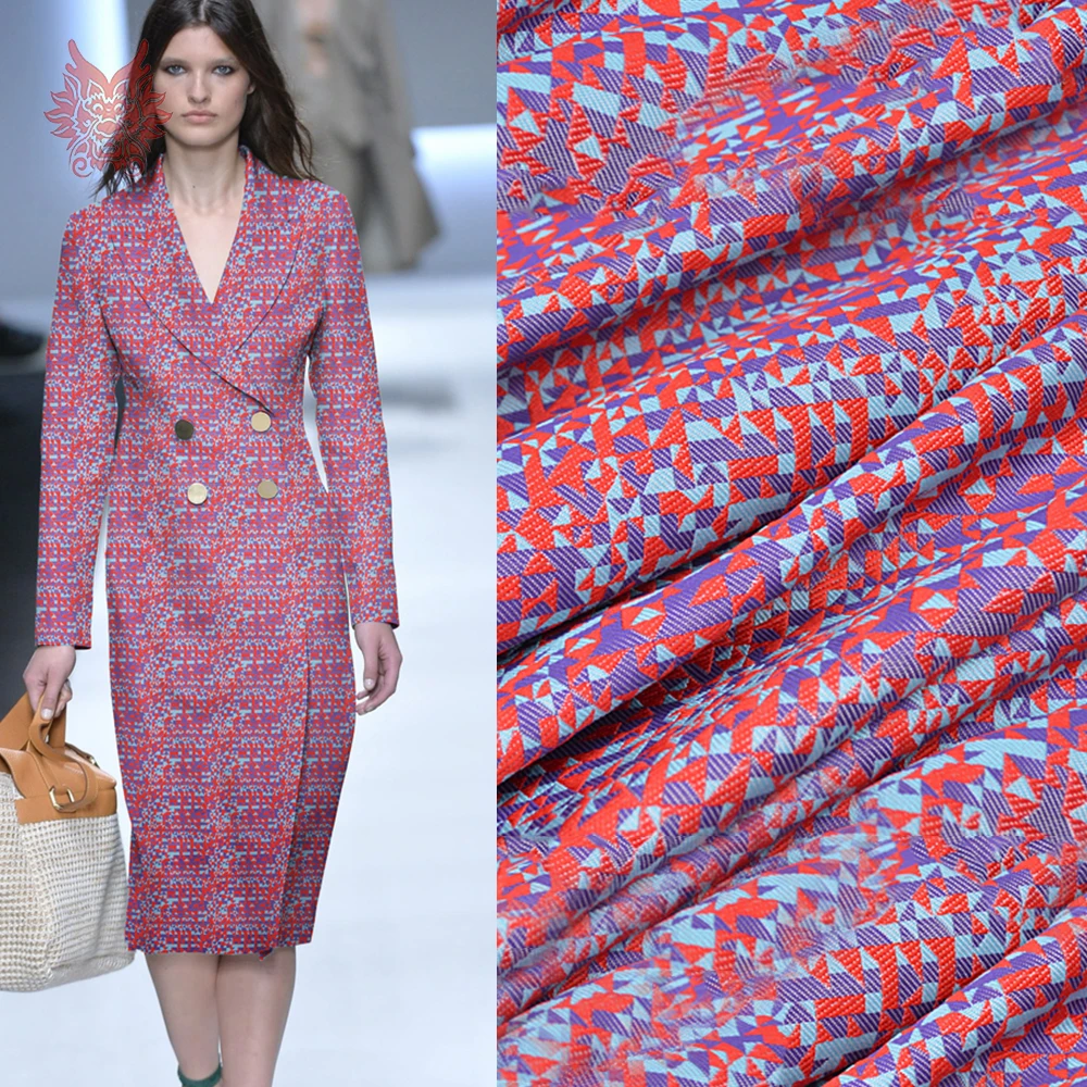 American style multi color geometric jacquard brocade fabric for dress