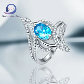 

Merthus 925 Sterling Silver rings 1.5CT Swiss Blue Fashion Promise Engagement Ring for Women Size 6 7 8 9