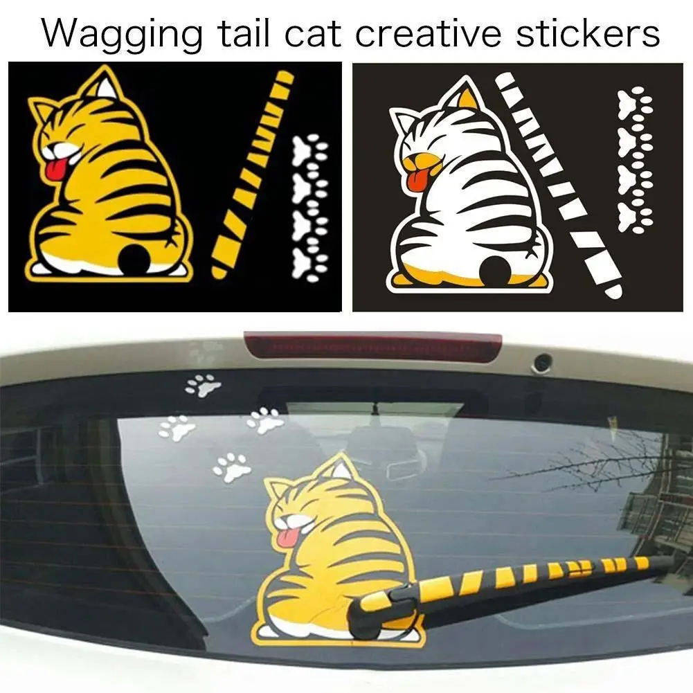 

Lovely Shake Tail Cartoon Cat Car Styling Rear Windscreen Wiper Sticker Decor