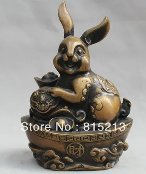 

bi00162 6" Lucky Chinese Fengshui Bronze Money Wealth Zodiac Year Rabbit Statue
