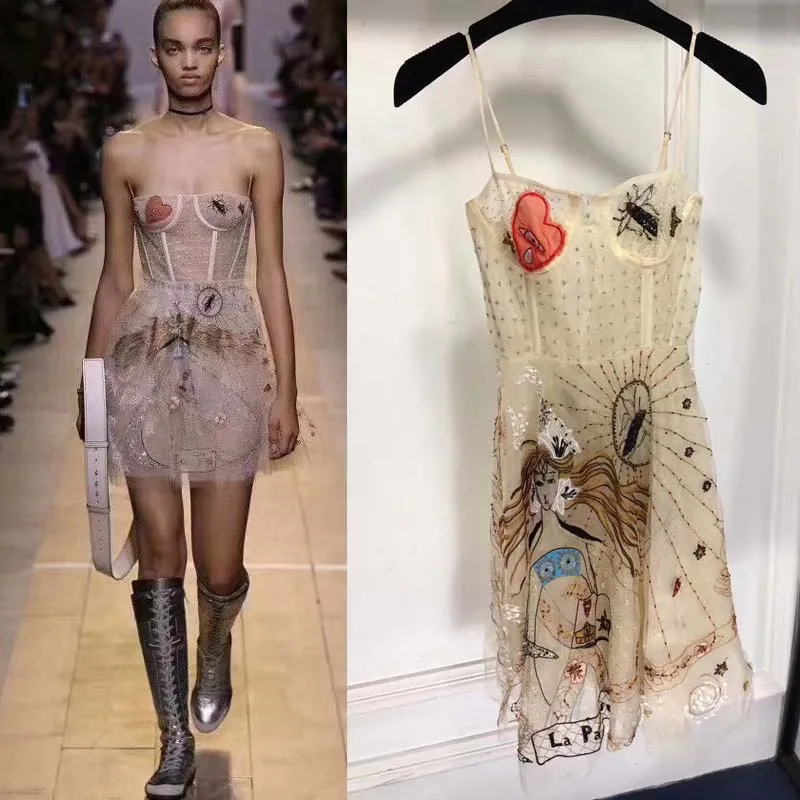 Sarafans bordado intensivo de mano de obra increíble vestido de verano elegante de malla vestido de fiesta de noche moda ropa mujer 2018 Sarafans bordado intensivo de mano de obra increíble vestido de verano elegante de malla vestido de fiesta de noche moda ropa mujer 2018