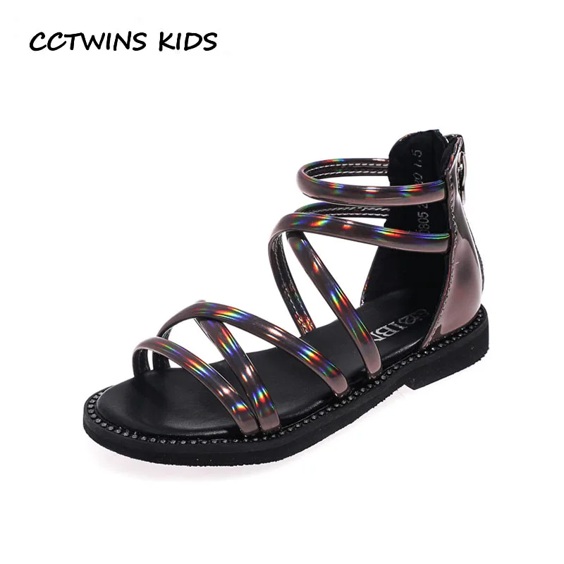 

CCTWINS Kids Shoes 2019 Summer Children Fashion Barefoot Sandals Babys Pu Leather Flat Girls Brand Gladiator Sandals BG110