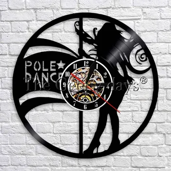

Pole Dance Vinyl Record Clock Female Strippers Wall Clock Sexy Female Dancers Modern Wall Art Decorative LED Time Clocks