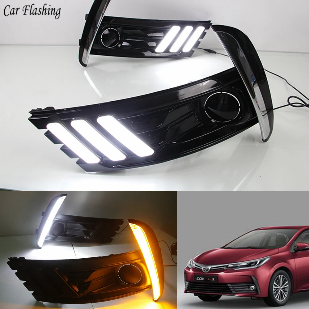 

Car Flashing 2pcs For Toyota Corolla 2017 2018 DRL Driving Daytime Running Light LED DRL Wiht yellow turn signla lamp Daylight
