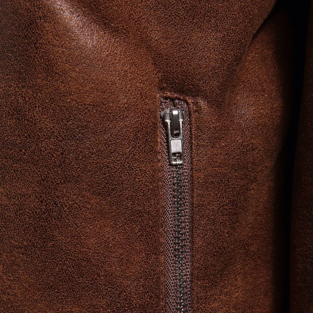 Plusee men faux suede jacket brown winter leather jacket pocket 2018 turn down collar warm jacket outwears S-XXXL