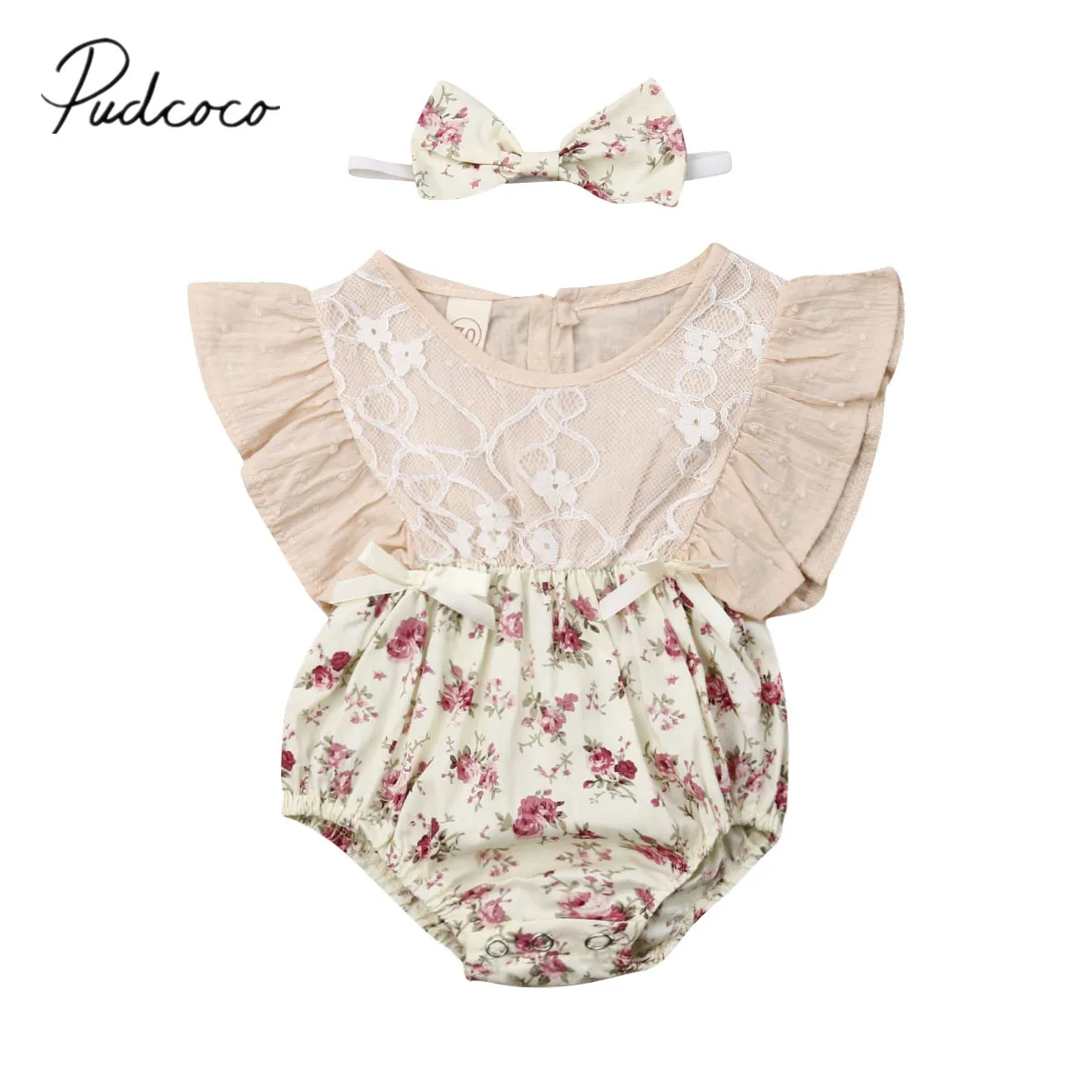 

2019 Baby Summer Clothing Newborn Infant Baby Girl Flower Ruffle Bodysuit Jumpsuit Outfit Lace Floral Patchwork Clothes 0-24M