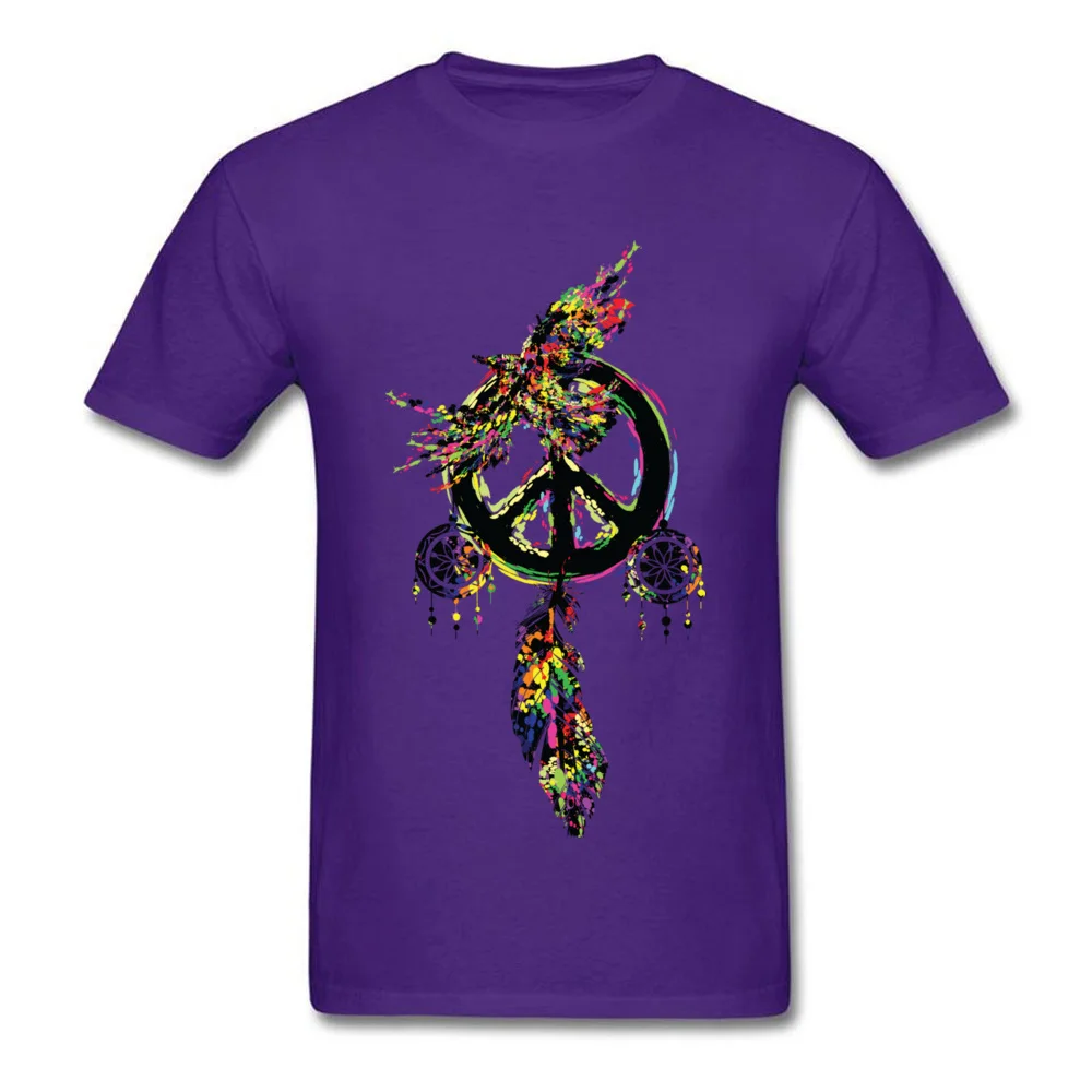 Peace dream cather Short Sleeve Tops & Tees Crew Neck 100% Cotton Fabric Men's T Shirts Custom Tops Tees 2018 Discount Peace dream cather purple
