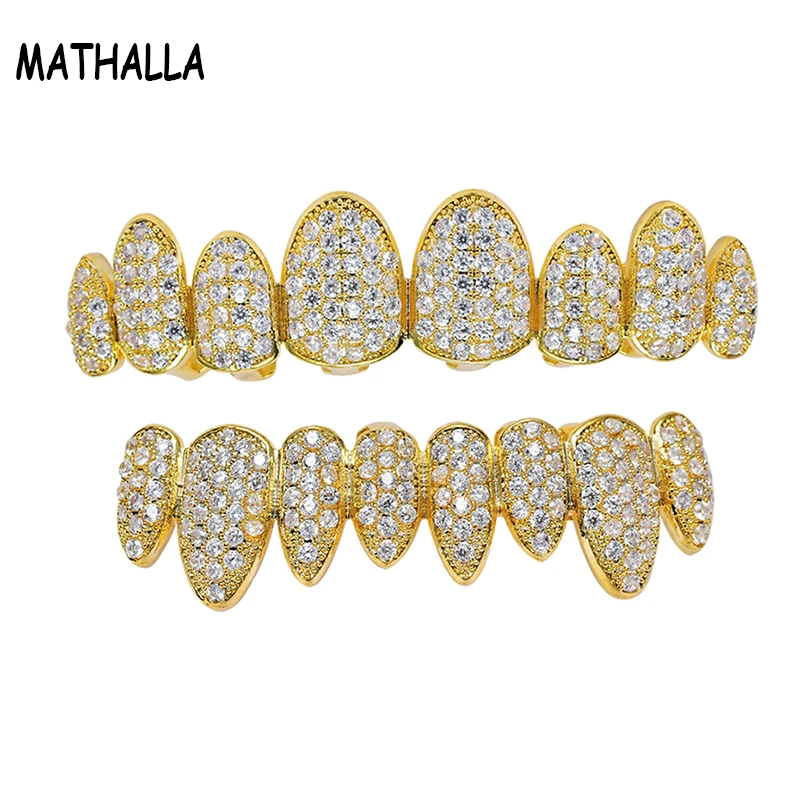 

HipHop Rock White Zircon Teeth Grillz New Arrive Copper Upper Bottom Braces Grillz For Male Female