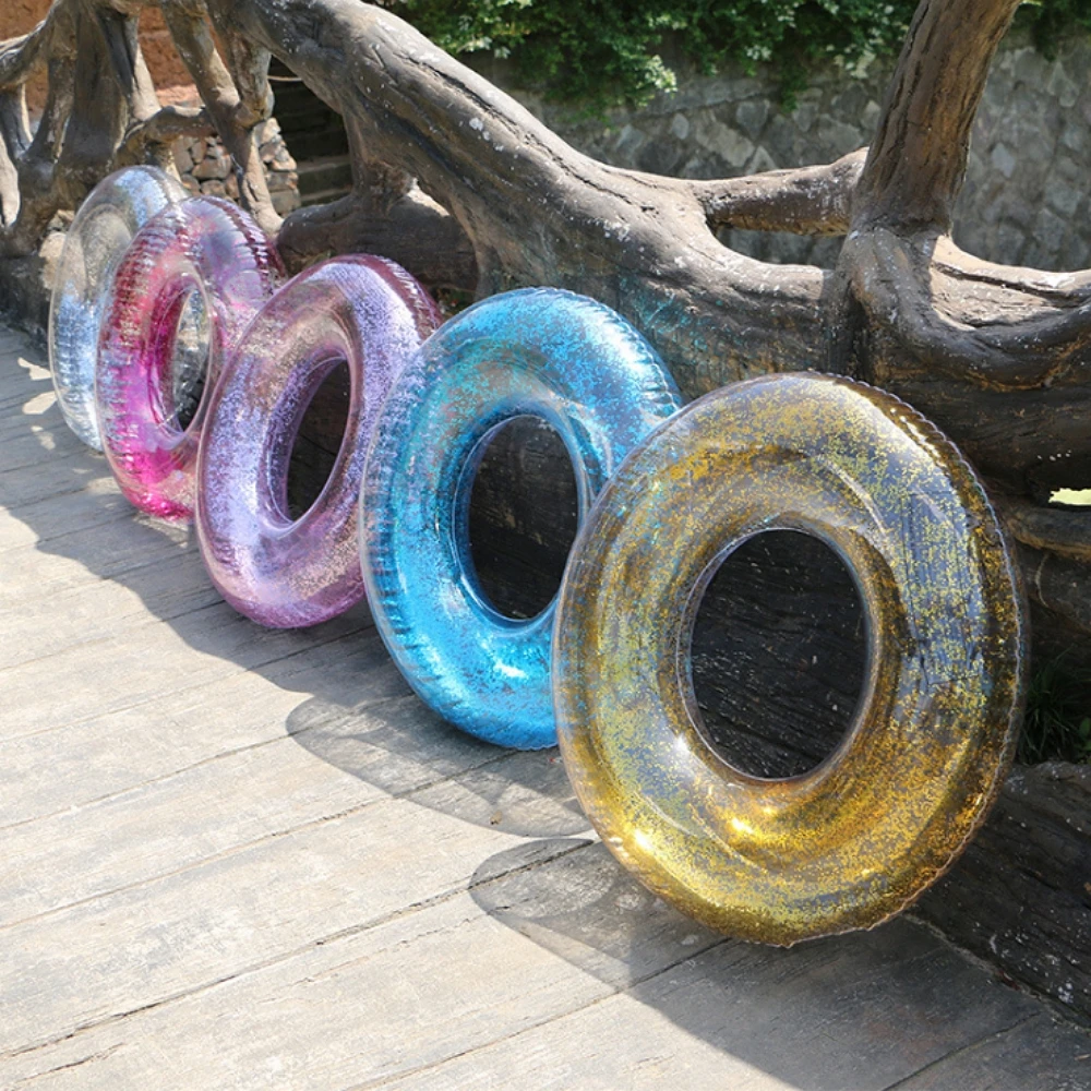 

90cm Transparent Inflatable Swimming Ring Circle Adult pool Floats Colorful Glitter Swim Rubber Ring Pool float Water Toys Women