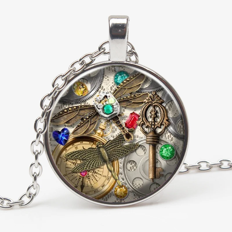 

New 3 Color Classic Round Alloy Time Glass Jewels Butterfly Pendant Necklace Women's Jewelry To Map Private Custom
