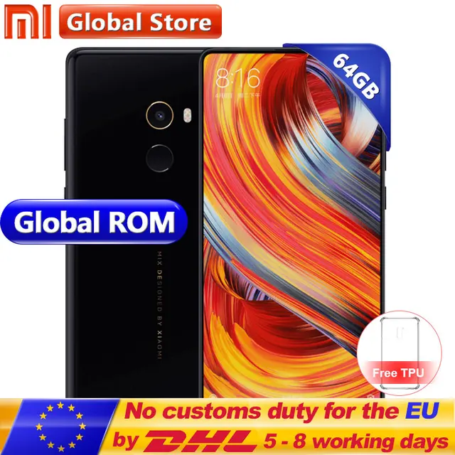 Original Xiaomi Mix2 6GB 64GB Mi Mix 2 Cellphone Mobilephone Global Rom Snapdragon 835 Octa Core Display Ceramics Body