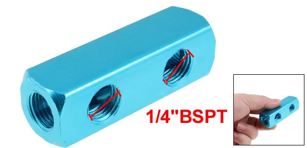 1/4"BSPT Threaded 2 Way Quick Connect Air Hose Manifold Block Blue