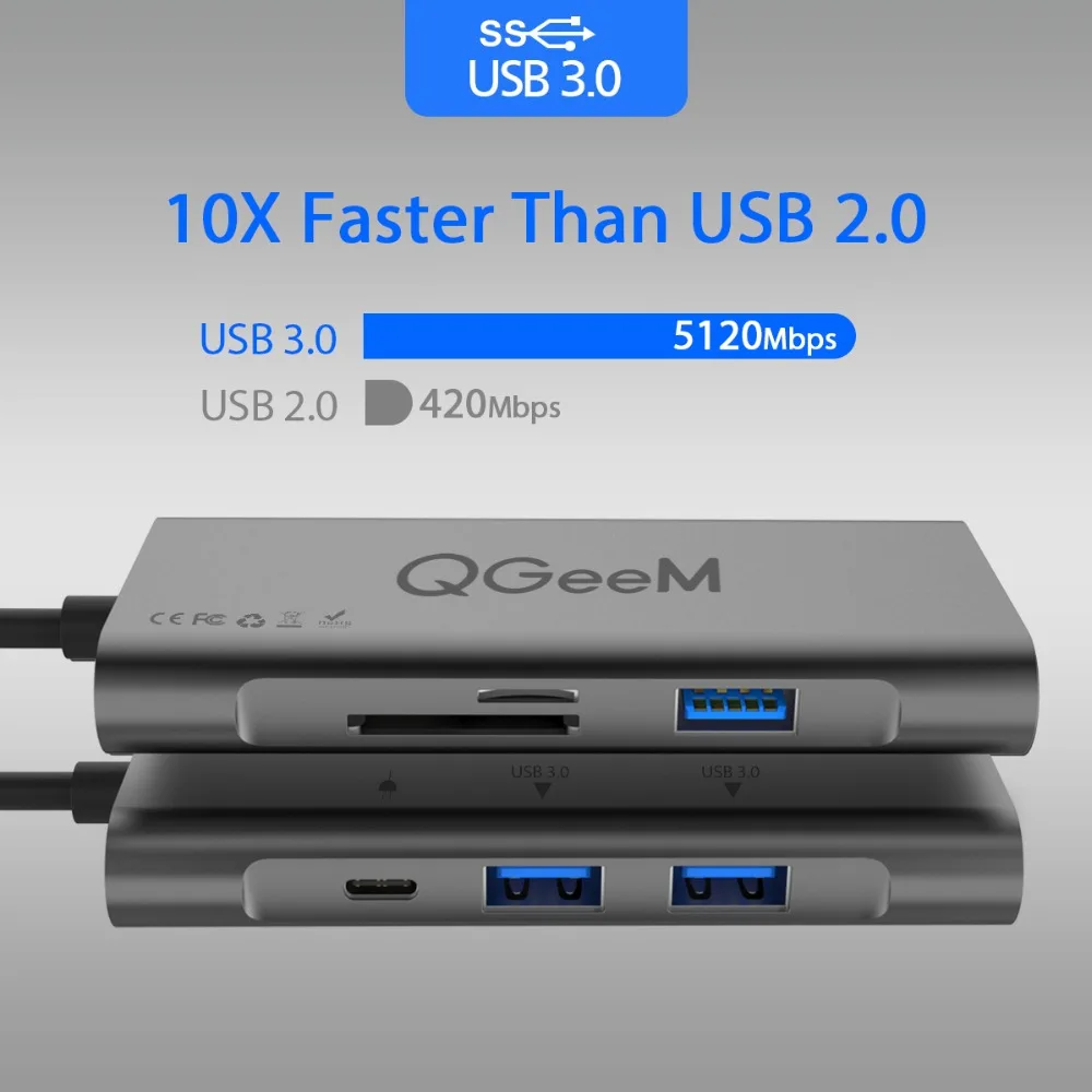 QGeeM 7в1 USB C Hub Huawei P20 Mate 20 Pro Type до 3.0Hub HDMI кардридер Thunderbolt3 адаптер для MacBook Pro|USB-хабы| |