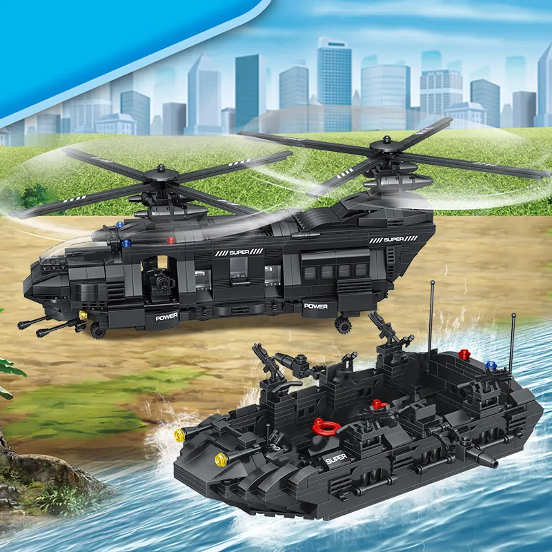  1351PCS SWAT Team Transport Helicopter Building Blocks legoingly Military City Police Figures Educa