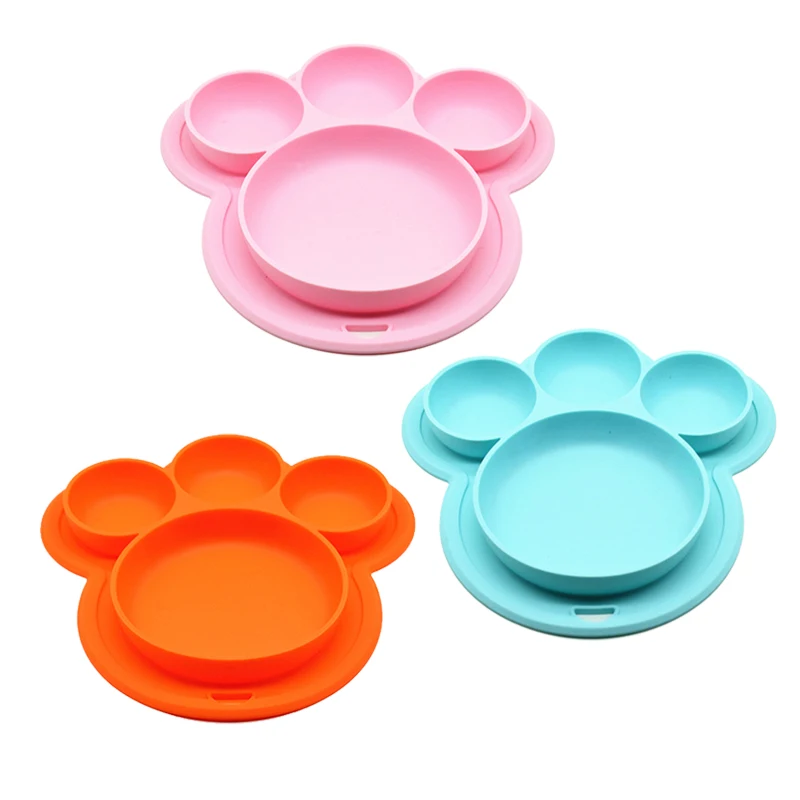 Baby Silicone Plate BPA Free Cartoon Bear Paw Shape Children Dinner Dishes Suction Toddle Training Tableware Kids Feeding Bowls