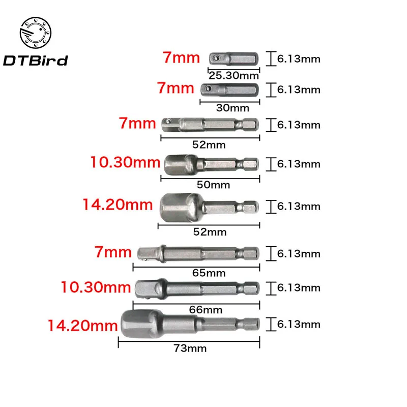 

8Pcs Socket Adapter Bits Set Hex Drill Nut Driver Power Shank 1/4" 3/8" 1/2" Connecting Rod Head Extension Drill Bits Bar Wrench