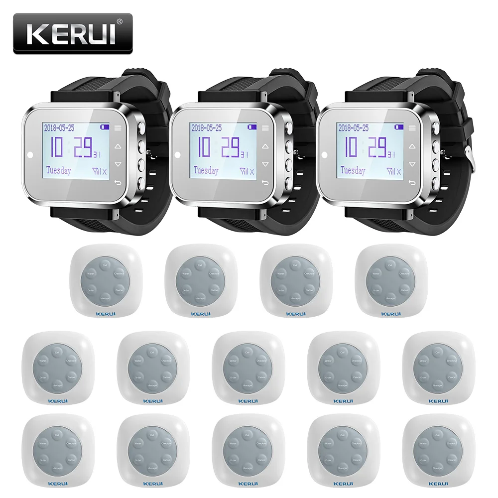 US $276.40 KERUI 14ps Waterproof Wireless Home Restaurant Hospital Call System Button Buzzers Waiter Service Calling System Smart Watch