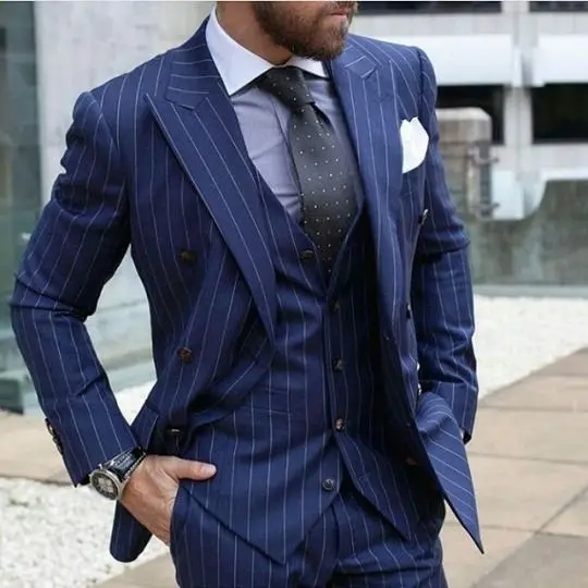 pant piece 3 coat Pant Coat Men Latest Navy Stripes Designs Suit 2017 Blue