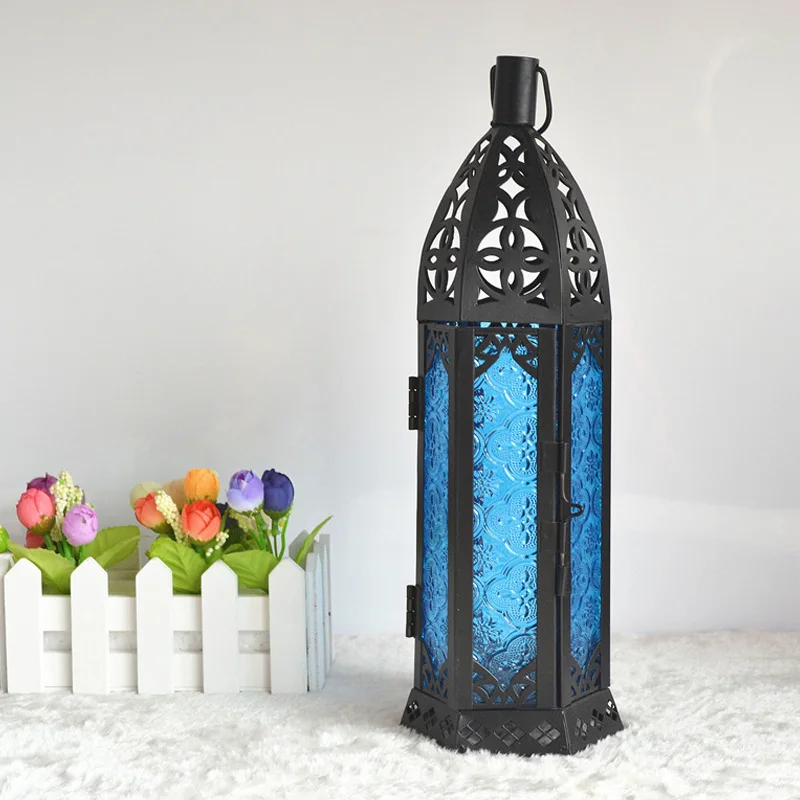 

Iron Art Retro Glass Moroccan Style Candle Light Lantern Lamp for Patio Indoors Outdoors Parties HVR88