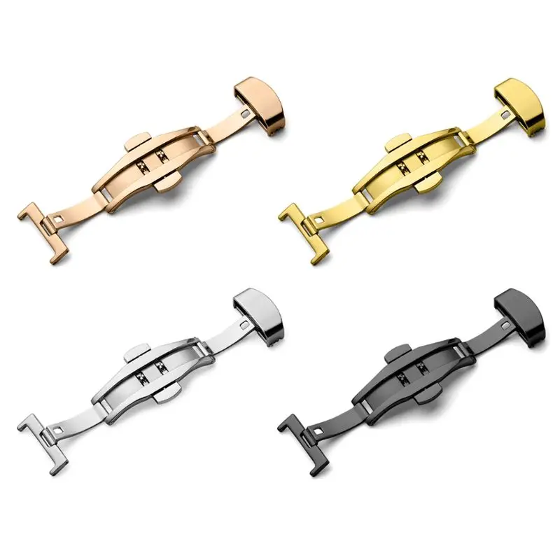 

Stainless Steel Solid Double Push Button Fold Watch Buckle Butterfly Deployment Clasp Watch Strap Relojes Hombre 12mm,14mm,16mm,