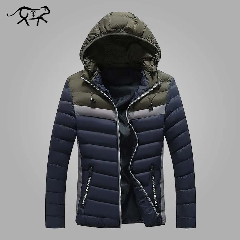 

Winter Jackets Men Contrast Color Warm Parka Cotton-Padded Outwear Mens Coats Hooded Slim Brand Clothes Male Jacket Parkas M-3XL