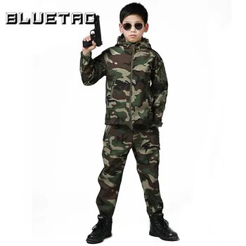 

Boys Girls Autumn Winter Hooded Jackets Water Resistant Raincoat Youth Kids Hunting Hiking Waterproof Softshell Jacket
