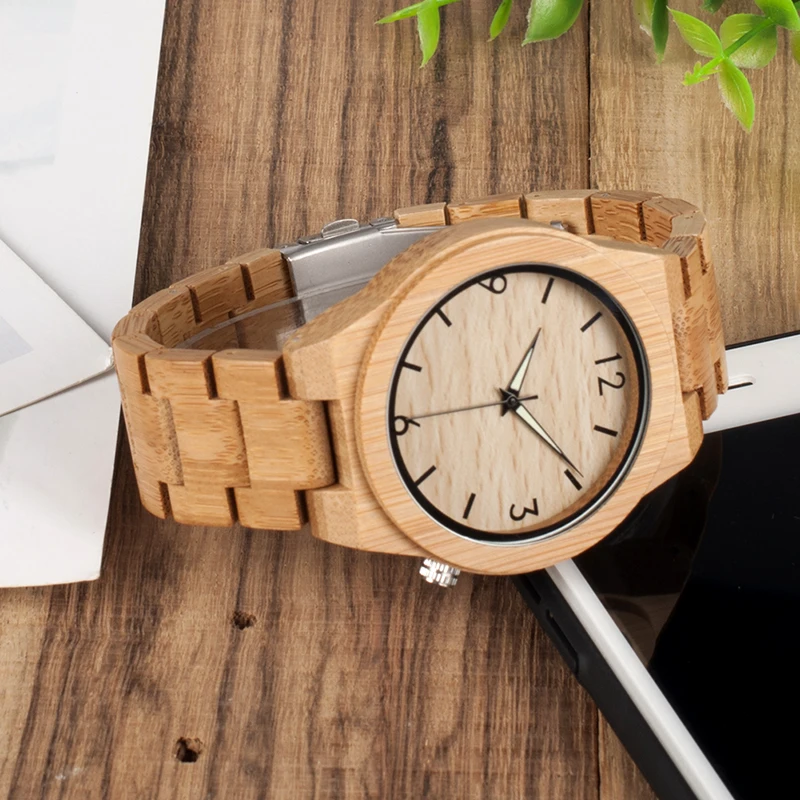 BOBO BIRD Men Watch Wooden Bamboo Quartz Men Watches with Luminous Hands with Full Bamboo Band in Gift Box Timepieces