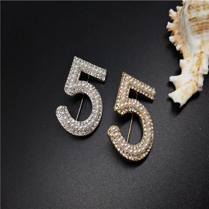 Fashion Full Crystal Rhinestone Brooches Letter 5 Brooch Pins For Women