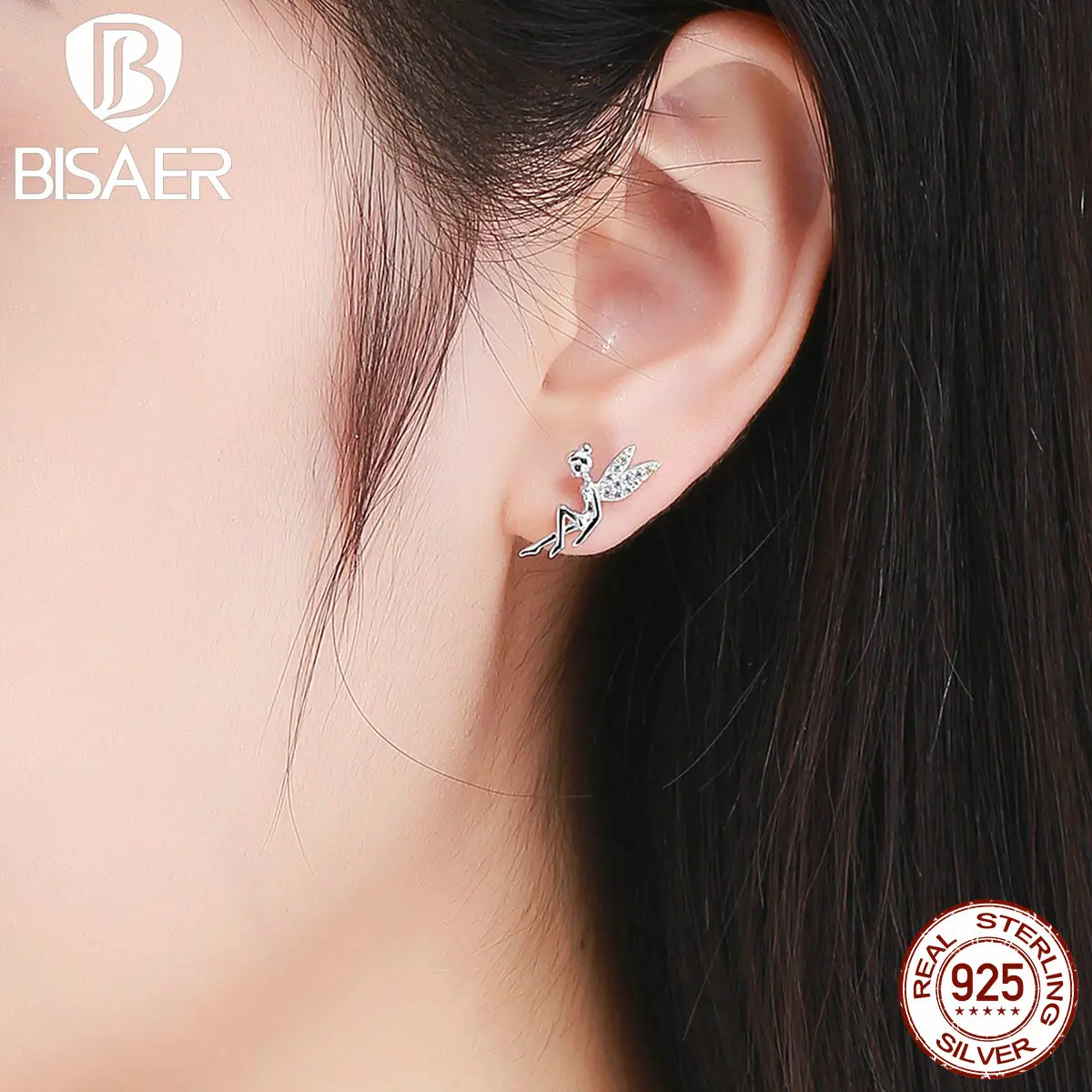 Женские серьги пусеты Bijoux Серьги в виде Ангела из серебра и 925 пробы GAE046