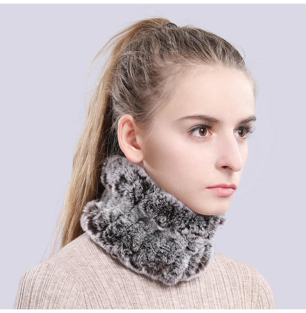 Women Real Fur Handmade Stretch Fur Scarf Knit Genuine Rex Rabbit Fur Headbands Girls Natural Fur Ring Cowl Snood Scarves Winter