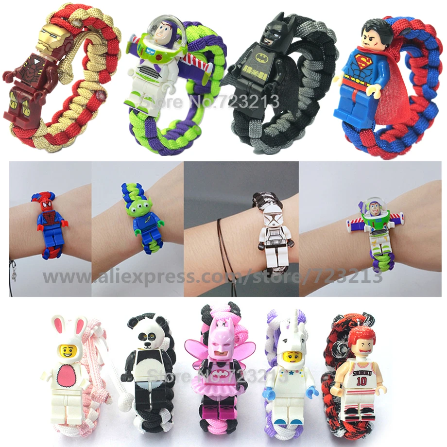 

Buzz Lightyear Bracelet Handmade Figure Super Hero Iron Man Batman Darth Vader Chicken Unicorn Panda Building Blocks Bricks Toys