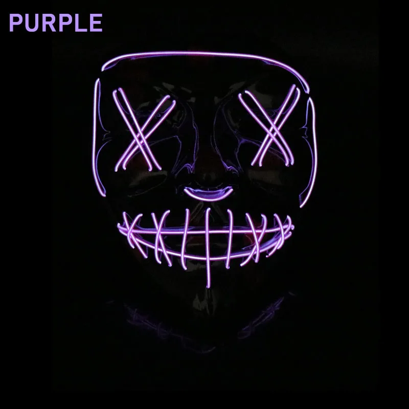 Хэллоуин СВЕТОДИОДНЫЙ маска EL Wire светящаяся маска призрака мигающая световая маска для Хэллоуина страшная косплей маскарад Вечерние светящаяся маска - Цвет: 1 purple