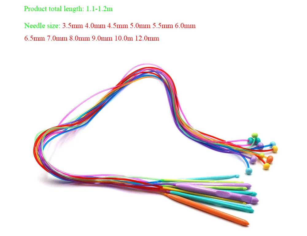 Прочный 12 шт./компл. красочные Пластик с эластичным голенищем; афганский тунисский ковер вязальные крючки ткачества иглы 120 см Вязание инструменты