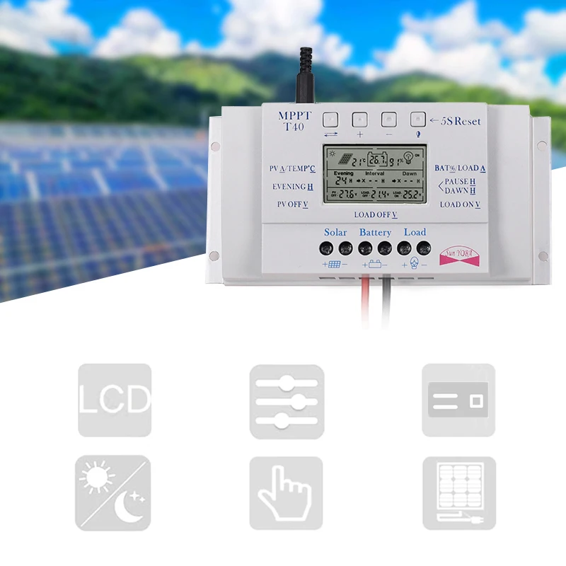 MPPT T40 40A Солнечный Laadregelaar 12 В 24 в автоматический ЖК-дисплей Контроллер Met Belasting двойной таймер Voor Straat Licht Systeem