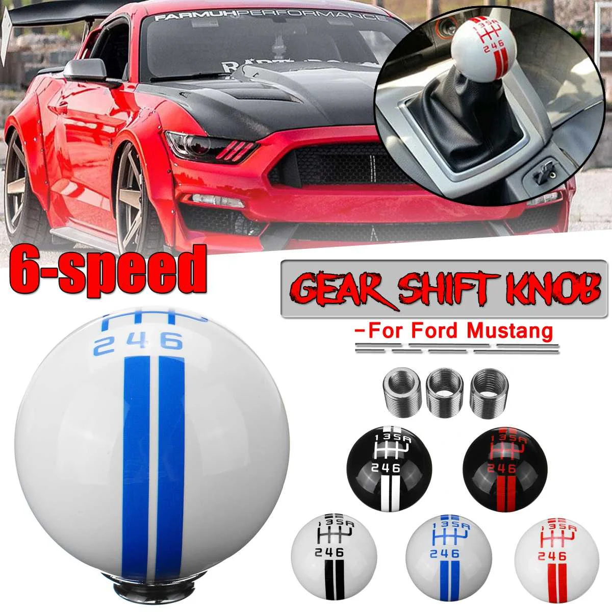 

5 Color Universal 6 Speed Gear Shift Knob For Ford For Mustang Renault For Peugeot Universal Car Gear Shift Knob 6 Speed Resin