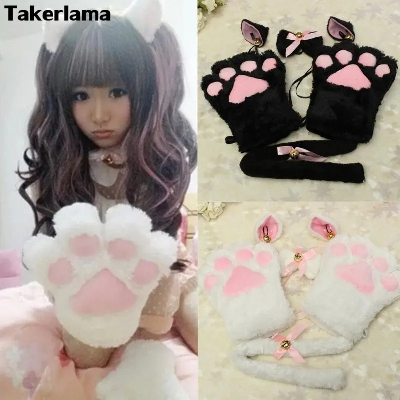 

Takerlama 1Set New Anime Cosplay Costume Cat Ears Plush Paw Claw Gloves Tail Cute Sexy Women Party Christmas Halloween
