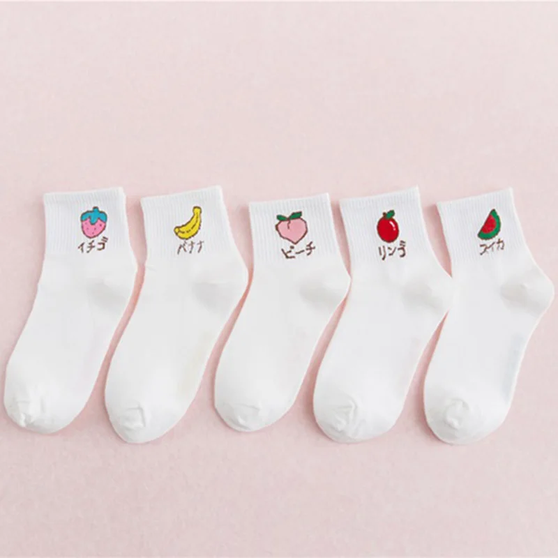 2019 Лето harajuku женские милые повседневные art Носки в Корейском стиле вышивка персик клубника арбуз банан Смешные забавные носки