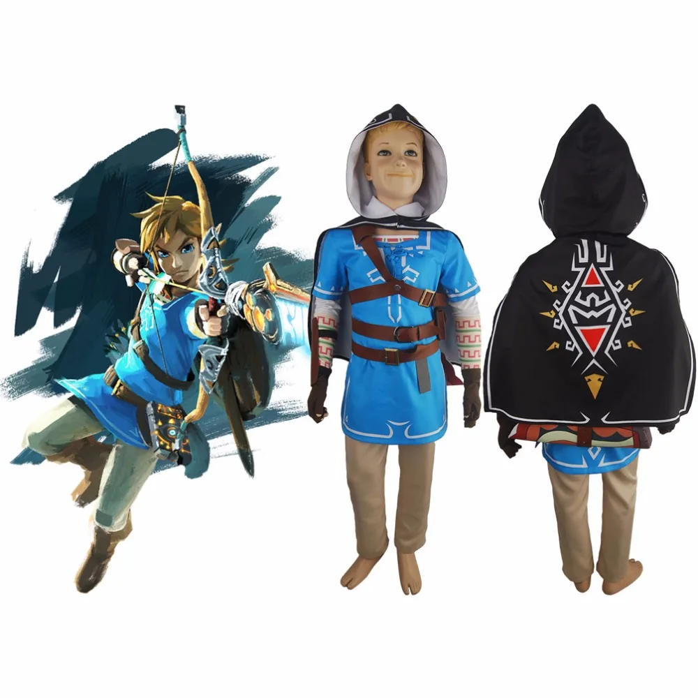 

Kids Boys The Legend of Zelda Breath of the Wild Link Outfit Uniform Cape Halloween Cosplay Costume