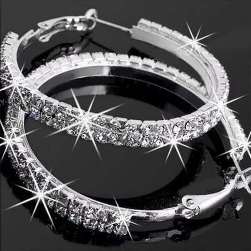

Fashion Elegant Clear Crystal Rhinestone Large Big Size Hoop Earrings Women Ear Hook Earring Jewelry Bridal Wedding Party Gifts
