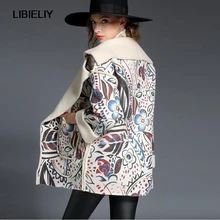 Новое модное зимнее женское пальто в европейском стиле с абстрактным граффити, рукав «летучая мышь», замшевое шерстяное пальто из овечьей шерсти, плотное пальто-парка с принтом