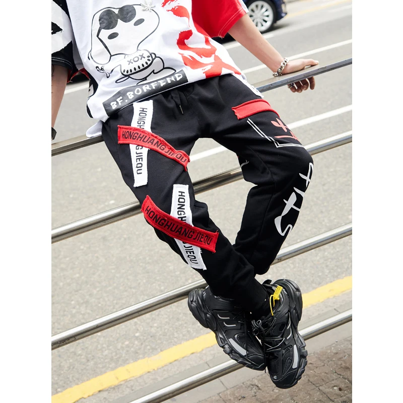 

UNCLEDONJM Streetwear Stitching Color Joggers Hip Hop Pants Men Elastic Waist Cargo Pants Tapered Pants Pantalon Homme 072W