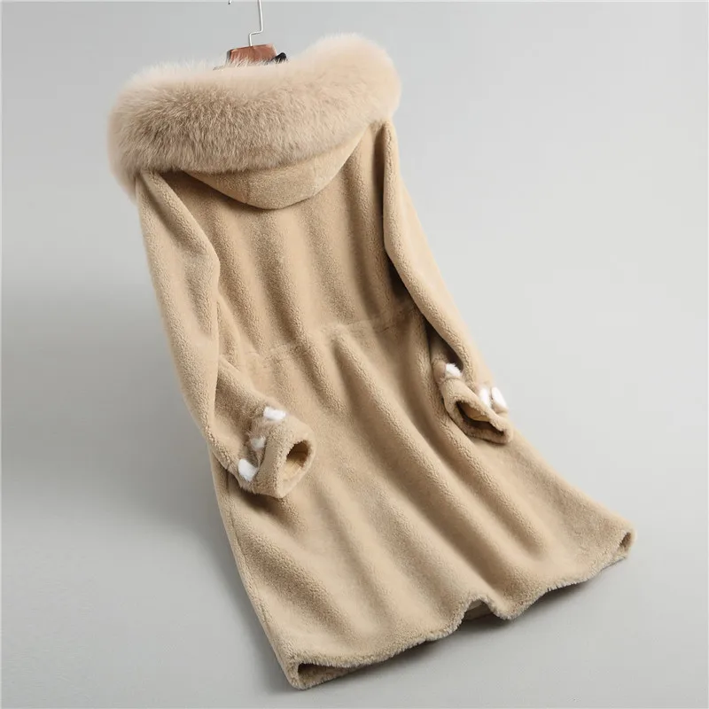 Bleu Et Fourrure Hiver Royal vert 2018 camel Fourrure Laine Composé 18111 Nouvelle Automne Manteau Style Cheveux Maylooks Long Chapeau Même Renard De Femme wIH6tq1