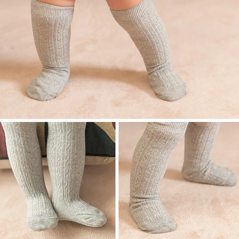 Мягкие хлопковые носки для новорожденных, одноцветные носки для маленьких девочек, носки до колена для новорожденных и маленьких мальчиков 0-3 лет