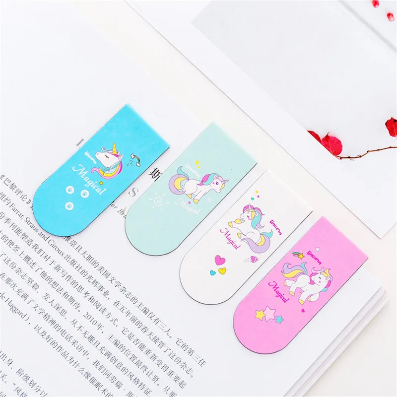Helpro 4 шт./упак. Kawaii Единорог Закладка Клип милые мини Магнитные Закладки для