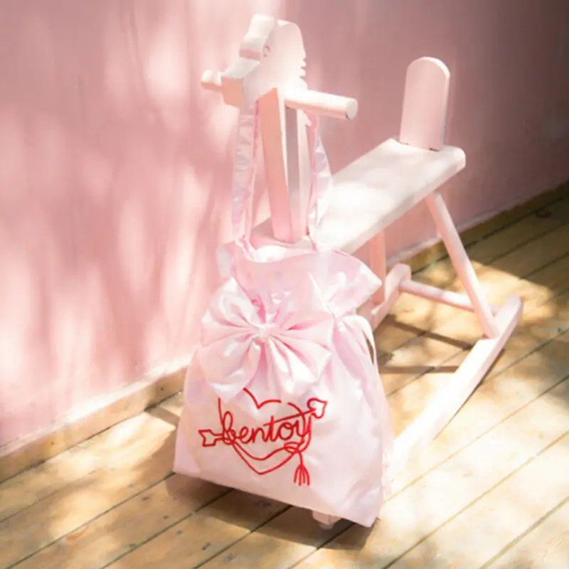 

Women Sweet Love Embroidery Bow Versatile Messenger Drawstring Simple Cartoon Shoulder Bag for Girls Travel Storage Package