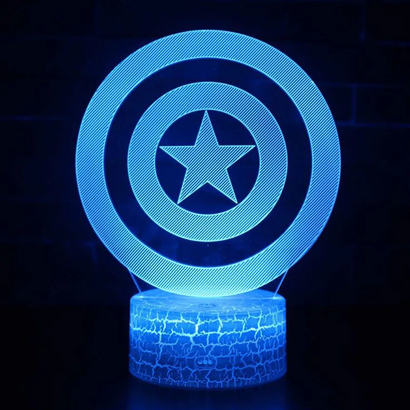 Marvel Мстители эндшпиль 3D иллюзия светодиодный ночник фигурка Капитан Америка щит 7 красочная модель игрушки